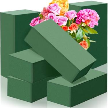 Imagem de 6 peças de blocos de espuma floral, espumas verdes úmidas e secas para arranjos artificiais de plantas de flores frescas, casamento, bricolage, artesanato, 19,8 x 9 x 6 cm