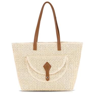 Imagem de QTKJ Bolsa de praia de palha para mulheres, sacola de grande capacidade, bolsa de mão para férias, viagens, uso diário (estilos 326