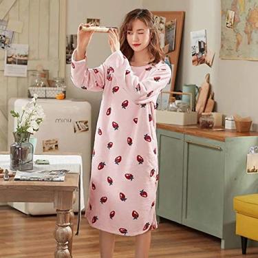 Imagem de 2020 Inverno Quente Flnel Camisolas Manga Comprida Pijamas Solto Casual Pijamas Plus Size Sleepshirts Lazer Homewear, Color5, hL