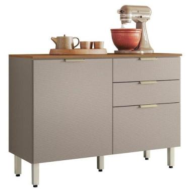 Imagem de Balcão Para Cozinha 120cm 2 Portas 2 Gavetas Olga Amêndola Nude - DEMÓ