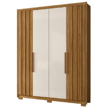 Imagem de Guarda Roupas Solteiro Ripado 4 Portas 3 Gavetas Califórnia Madeirado/Off White Moval