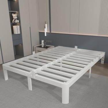 Imagem de KOSOSO Estrutura de cama de casal de 25 cm, moldura de cama branca completa com juntas de metal, sem necessidade de mola box, design de canto arredondado, suporte de aço resistente, orifícios