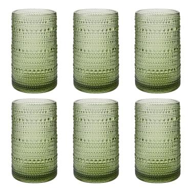 Imagem de Akutaa Conjunto de 6 copos vintage Hobnail verdes em relevo de grande capacidade de 473 ml, copos altos para água, coquetéis, cerveja, uísque, cozinha e bar
