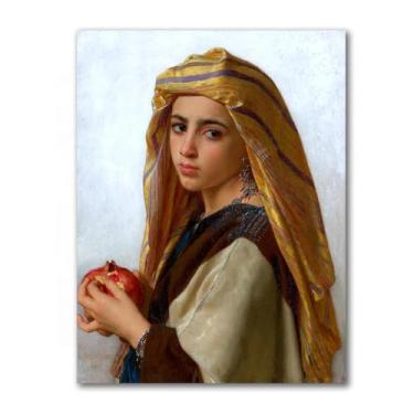 Imagem de LXURY Bouguereau.Menina com uma romã. Reprodução de pinturas famosas. Arte de parede em tela. Pôsteres e impressões. Imagem para decoração de casa 80 x 104 cm sem moldura
