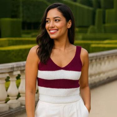 Imagem de Cropped Tricot Gola V Bicolor - Vitrine Collection, Lilás escuro, U