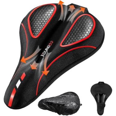 Imagem de YOUNGDO Almofada de assento de bicicleta com capa de assento de bicicleta de gel impermeável, 2 peças/conjunto, almofada de assento de bicicleta macia e confortável para assento de bicicleta estreito, absorção de choque, selim de bicicleta adequado para BMX, MTB e estrada, velcro seguro