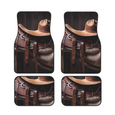 Imagem de Selim de cavalo com chapéu de caubói conjunto de 4 peças tapetes macios engrossados para carro de neoprene antiderrapante tapete de carro universal automotivo dianteiro traseiro para caminhões SUV
