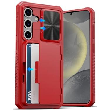 Imagem de ATATOO Capa para Samsung Galaxy S24 com porta-cartões (loja de 4 a 5 cartões) e capa de lente deslizante e suporte, [proteção contra quedas de grau militar], capa carteira de silicone rígido para