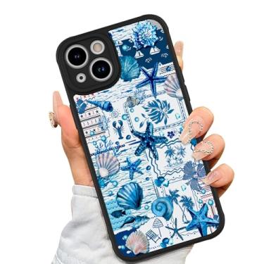 Imagem de AIGOMARA Capa magnética para iPhone 15 Plus [compatível com MagSafe] concha azul estrela do mar oceano colagem de férias para mulheres meninas homens TPU macio hack PC traseira resistente capa fina