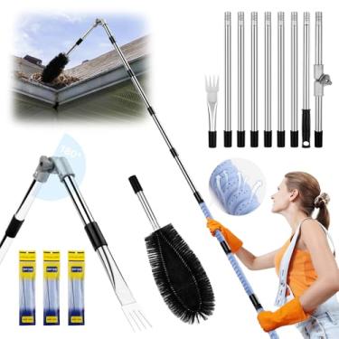 Imagem de Ferramentas de limpeza de calhas de 3 metros a partir do solo, poste de limpeza de calha de chuva ajustável com escova de calha e pá, ferramenta de limpeza de calhas de telhado com fitas de aderência