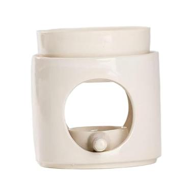 Imagem de predolo Queimador de óleo essencial, difusor de óleo, queimador de aroma dividido, suporte de vela de cerâmica para chá, festa, banheiro, mesa, quarto, Bege