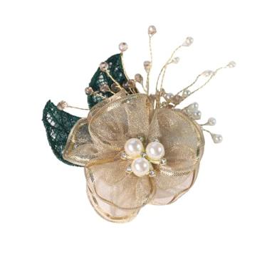 Imagem de Broche de flor de pérola de malha delicada para mulheres meninas tecido da moda folha verde cristal bola de acrílico contas peônia lapela pinos de cabelo delicados aniversário festa de Natal