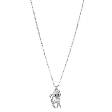 Imagem de BlueRica Colar com pingente de aço inoxidável com contas de cristal – coruja, golfinho, pelúcia, urso panda, gato, elefante, 16 Inches, Aço inoxidável, Sem Pedra Preciosa