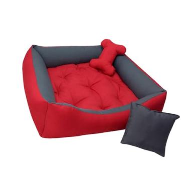 Imagem de Cama Para Cachorros/Tamanhos, P .M. G (Vai CAPA COM ZÍPER Para a Almofada Central e Com Brinquedos que são uma amlfadinhas e um ossinho) (Cinza e Rosa, Médio)