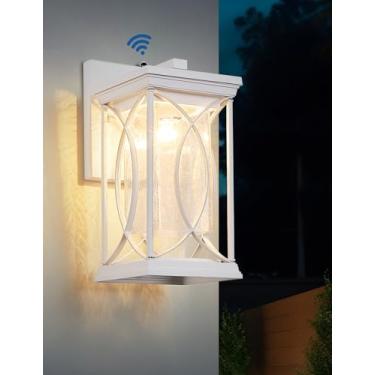 Imagem de Delicavy Arandela branca para uso externo, crepúsculo ao amanhecer, luminárias externas, montagem na parede, varanda, luz moderna de alumínio com vidro rachado, IP65, à prova d'água, luz externa para