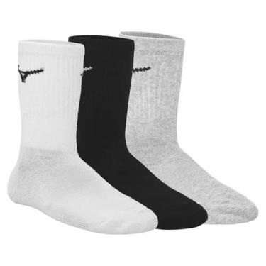 Imagem de Kit Meia Mizuno Cano Médio Training Pacote com 3 pares - Branco e Pret