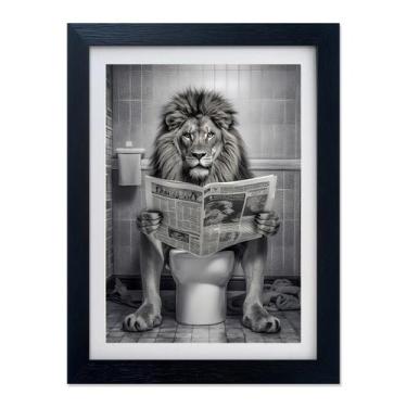 Imagem de Decoração de parede Fangfey Art Black and White Lion in Toilet Print