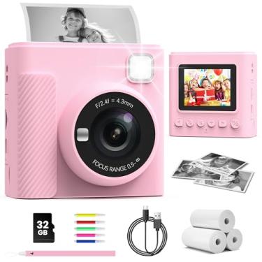 Imagem de TIATUA Câmera De Impressão Instantânea Infantil, Presentes De Natal E Aniversário Para Meninos E Meninas, Câmera Digital Infantil De Vídeo Hd 1080P Com Papel Para Impressão E Cartão 32G, Brinquedo
