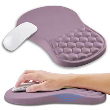 Imagem de Kuosgm Mouse pad ergonômico suporte de pulso com espuma viscoelástica massagem protuberância, túnel do carpo, alívio da dor mousepad descanso de pulso para mouse (30 x 20 cm, roxo)