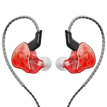 Imagem de CNWUJASS Fone de ouvido com fio, QKZ Hi7T 3,5 mm fones de ouvido para jogos, fone de ouvido esportivo dinâmico com microfone, para chamadas de jogos de música DJ (vermelho)