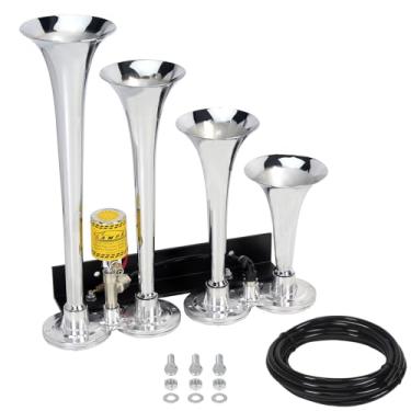 Imagem de GAMPRO Buzina de ar com 4 trompetes com válvula eletrônica, tubo de poliuretano de 3 m para qualquer veículo elétrico de 12 V 24 V, caminhões, carros, quadriciclos, SUV, etc