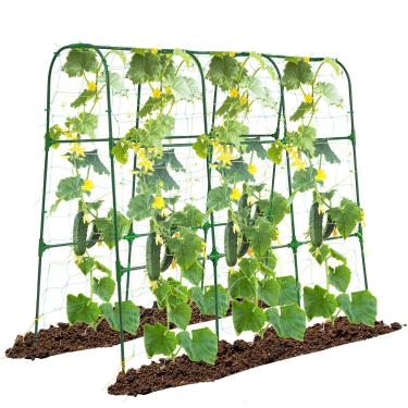 Imagem de OTOSUNNY Treliça De Pepino Para Jardim, Plantas Trepadeiras Ao Ar Livre, Suporte Metal Em Forma U 50 X 48 Polegadas, Canteiro Elevado Vegetais, Videira, Ervilha E Feijão, Com Rede, Verde