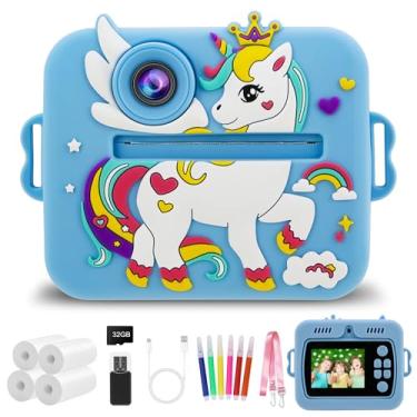 Imagem de Câmera Infantil, Portátil Digital, Pode Selfie com 32GB Cartão, Papel Fotográfico, Canetas Coloridas, Vídeo HD, Brinquedos Meninas Meninos com Crianças de 3 a 14 Anos （Azul）