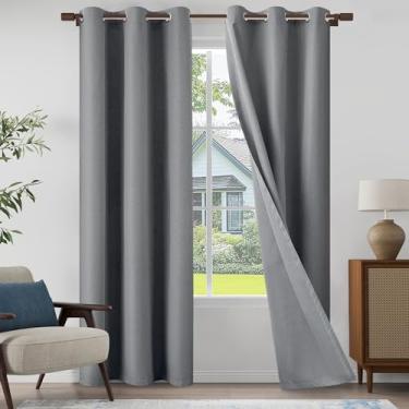 Imagem de Cortinas texturizadas 100% blackout de linho, 203 cm de comprimento, conjunto de 2 painéis para sala de estar, quarto, cortinas leves com ilhós, proteção total de privacidade, cinza, 94 cm L x 213 cm