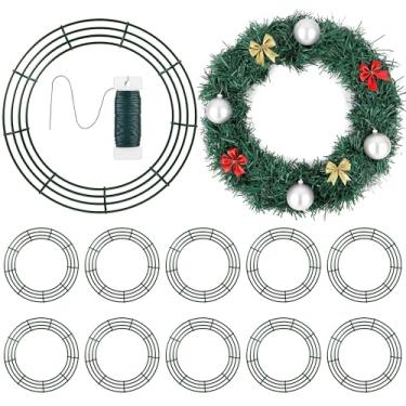 Imagem de Fovths 12 peças de guirlanda de metal de Natal com moldura de guirlanda verde de 45,7 cm com moldura de guirlanda de porta da frente em forma de arame floral para Natal, casamento, casa, artesanato