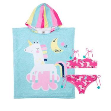 Imagem de Kit Biquíni Dupla Face Infantil + Poncho Atoalhado Menina - Fofotinhos