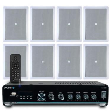 Imagem de Kit Som Ambiente Embutir Teto Jbl 8 Arandelas Retangular + Receiver Sl