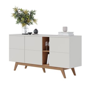 Imagem de Balcão Aparador Buffet 3 Portas Moon Off White Matte/Freijó C04 - D'Rossi