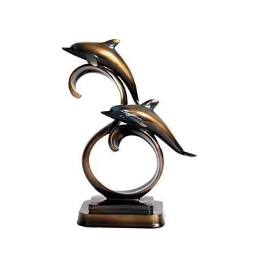 Imagem de Ornamentos com design de dois golfinhos decoração de estatueta decorativa - coleção de decoração de presente de vida marinha para decoração de casa/escritório enfeites colecionáveis de boa sorte