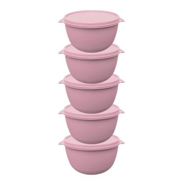 Imagem de Potes Plásticos Bowl 500 ml Redondos Com Tampa BPA Free Marmitas Para Cozinha (Kit 5 Potes - ROSA)