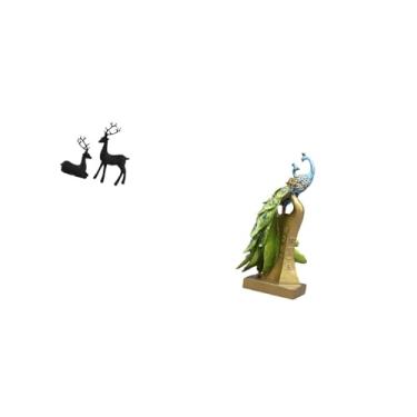 Imagem de Fenteer Elegante Estatueta de Resina de Animal de Veado E Pavão Preto para Sala de Estar, Estudo, Mesa de Entrada, Peça Central, Presente de Escritór