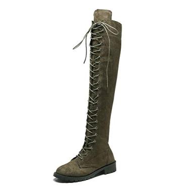Imagem de Bigfanshu Botas femininas acima do joelho 2021 moda feminina estilo romano sapatos quentes de inverno sexy e slim plus size, Verde, 40 BR