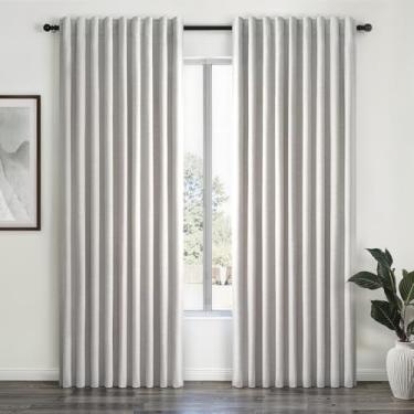 Imagem de Cortinas blackout de linho 177 cm extra largas 213 cm de comprimento para sala de estar cinza bege escurecimento de quarto cortinas plissadas para quarto inverno janela grossa eficiência energética