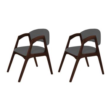 Imagem de Kit 2 Cadeiras De Jantar Gabriela Em Madeira E Mdf Castanho Linho Cinza Grafite