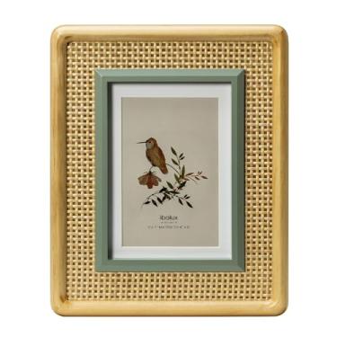 Imagem de ibalux Porta-retrato 12 x 18 cm, natural, acabamento verde e vime, madeira de pinho com vidro verdadeiro, fosco para 10 x 15 cm, vertical e horizontal para pendurar na mesa ou na parede