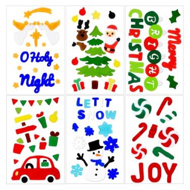 Imagem de JOICEE 6 folhas de adesivos de janela de gel de Natal, boneco de neve, Papai Noel, anjo de Natal, doces, carros, adesivos de janela de gel grosso, adesivos para decoração de janela de casa e escola