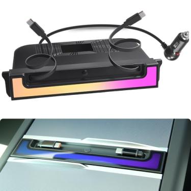 Imagem de Arcoche Hub USB para Tesla Model Y Juniper 2025-2026 e modelo 3 Highland 2024-2025, carregamento rápido USB-C de 120 W com cabos retráteis, adaptador de console central de 2 portas com iluminação