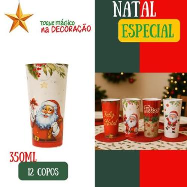 Imagem de KIT 12 Copo Long Drink 350ml Plástico Decorado Natal Modelo Aleatório 