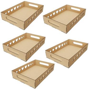 Imagem de Kit com 5 Bandejas Decorativas em MDF Cru 2,5 mm – Personalizáveis com Recortes (Coração, Estrela, Frases, Lisa) para Festas e Eventos (Coração)