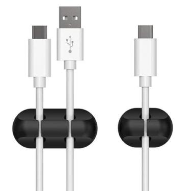 Imagem de Pacote com 2 clipes de cabo, suporte de cabo de telefone para mesa de cabeceira, cabo sob a mesa, fio adesivo Canisflax, organizador de cabos de carregamento, suporte para casa, escritório, parede e