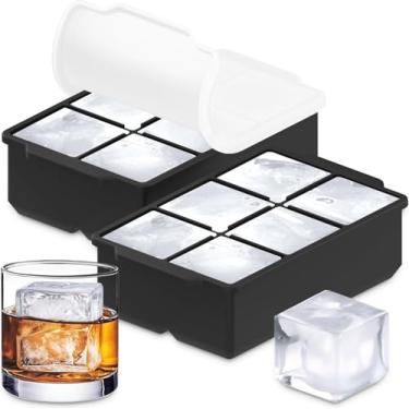 Imagem de Bandeja grande de silicone para cubos de gelo (pacote com 2), libera facilmente cubos de gelo maiores – molde de cubos de gelo de uísque – Bandejas de gelo sem BPA para freezer – Bandeja de gelo com