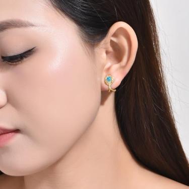Imagem de Brincos femininos com clipe de íris, hipoalergênicos, não perfurados, sem dor, Medium, Cobre, Turquesa
