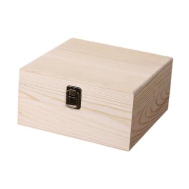 Imagem de shamjina Caixa organizadora de madeira para guardar objetos pequenos, com fecho, estilo vintage, ideal para decoração de casa, M Wood