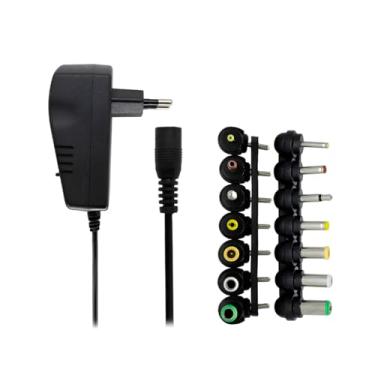 Imagem de Fonte de Alimentação Universal Bivolt, 7 Pinos Intercambiáveis, 30W, Cabo 85cm, Múltiplas Voltagens 3V-12V, Proteção Contra Sobrecarga, Preto