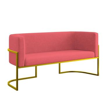 Imagem de Sofá 2 Lugares Com Base De Metal Dourada Reforçada Rosa