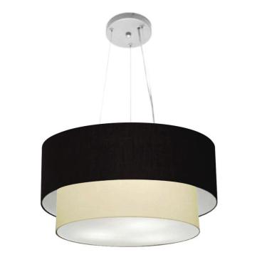 Imagem de Lustre Pendente Duplo Cilíndrico Vivare Md-4061 Cúpula Em Tecido 50x40cm - Bivolt Preto-bege 127/220v